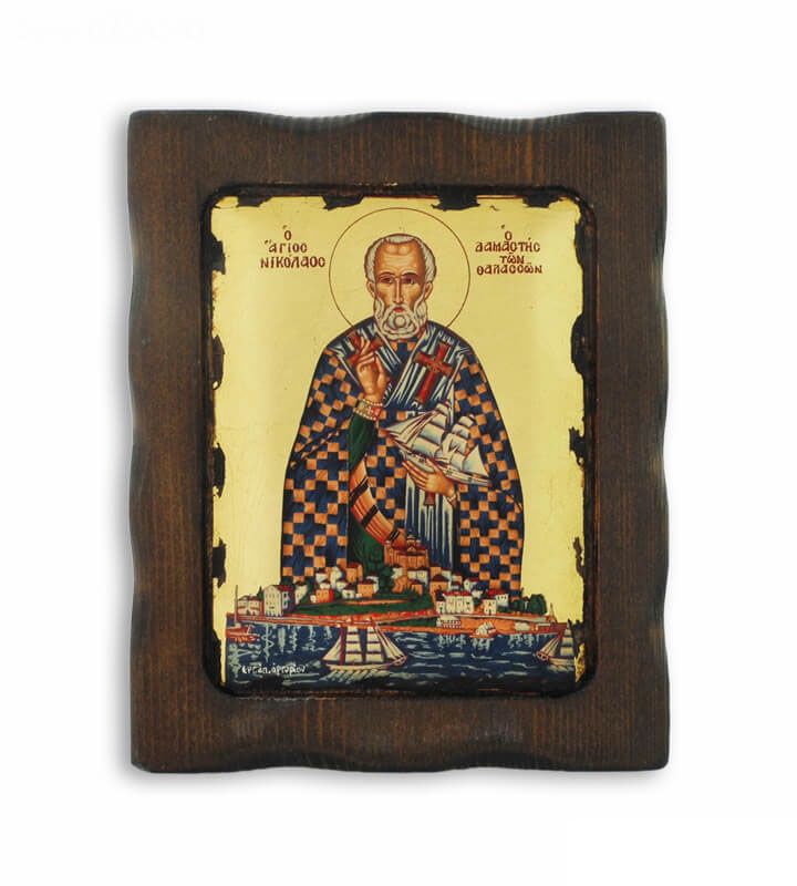 Άγιος Νικόλαος o Δαμαστής των Θαλασσών Ξύλινη Εικόνα Saint Nicholas Wooden Icon Икона Святой Николай на дереве